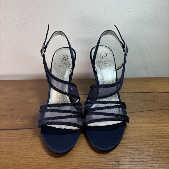 Adrianna Papell Womens 8.5 Navy Blue Strappy Mesh Formal Heels Shoes - Picture 6 of 7